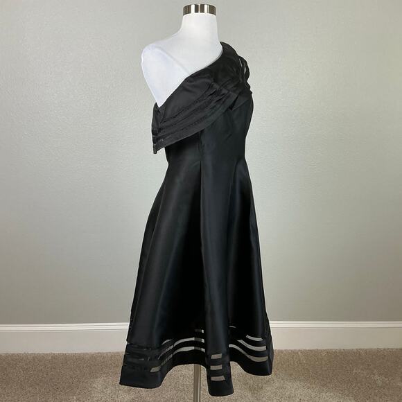 Adrianna Papell One Shoulder Ruffled A-Line Midi Cocktail Dress Black Size 8 - Picture 2 of 13